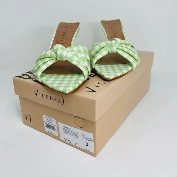 Free People by Vicenza "Evie" Green Gingham Pointed Kitten Heels | Size 8 | NEW - Picture 9 of 11